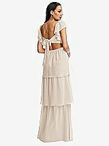 Rear View Thumbnail - Oat Flutter Sleeve Cutout Tie-Back Maxi Dress with Tiered Ruffle Skirt