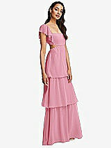 Side View Thumbnail - Peony Pink Flutter Sleeve Cutout Tie-Back Maxi Dress with Tiered Ruffle Skirt