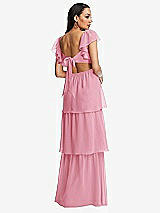 Rear View Thumbnail - Peony Pink Flutter Sleeve Cutout Tie-Back Maxi Dress with Tiered Ruffle Skirt