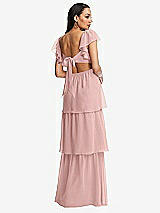 Rear View Thumbnail - Rose - PANTONE Rose Quartz Flutter Sleeve Cutout Tie-Back Maxi Dress with Tiered Ruffle Skirt