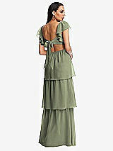 Rear View Thumbnail - Sage Flutter Sleeve Cutout Tie-Back Maxi Dress with Tiered Ruffle Skirt