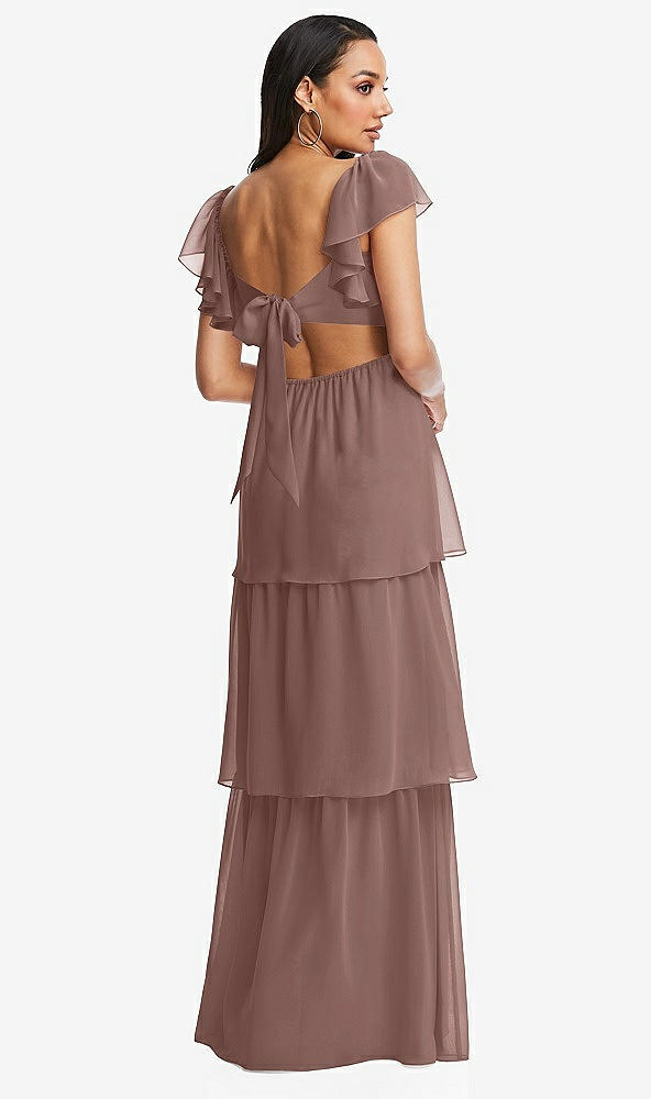 Back View - Sienna Flutter Sleeve Cutout Tie-Back Maxi Dress with Tiered Ruffle Skirt