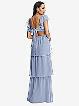 Rear View Thumbnail - Sky Blue Flutter Sleeve Cutout Tie-Back Maxi Dress with Tiered Ruffle Skirt