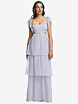 Front View Thumbnail - Silver Dove Flutter Sleeve Cutout Tie-Back Maxi Dress with Tiered Ruffle Skirt