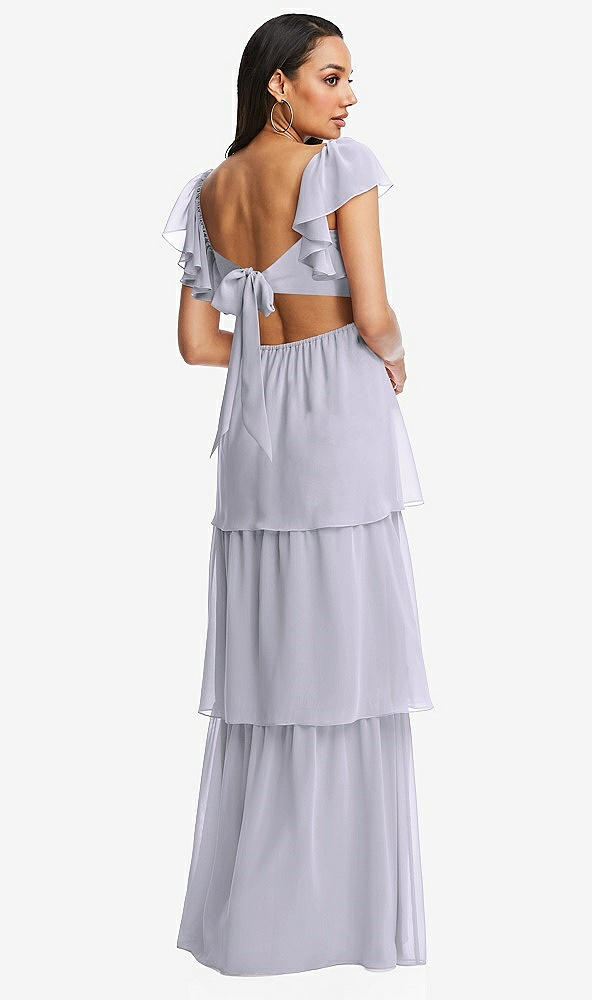 Back View - Silver Dove Flutter Sleeve Cutout Tie-Back Maxi Dress with Tiered Ruffle Skirt
