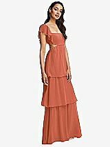 Side View Thumbnail - Terracotta Copper Flutter Sleeve Cutout Tie-Back Maxi Dress with Tiered Ruffle Skirt