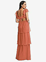Rear View Thumbnail - Terracotta Copper Flutter Sleeve Cutout Tie-Back Maxi Dress with Tiered Ruffle Skirt