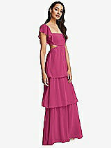 Side View Thumbnail - Tea Rose Flutter Sleeve Cutout Tie-Back Maxi Dress with Tiered Ruffle Skirt