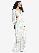 Side View Thumbnail - Bleu Garden Long Puff Sleeve Cutout Waist Chiffon Maxi Dress 