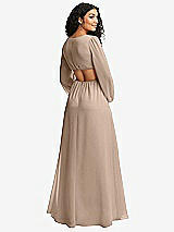Rear View Thumbnail - Topaz Long Puff Sleeve Cutout Waist Chiffon Maxi Dress 