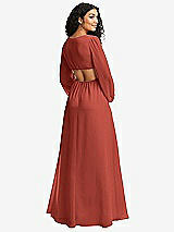Rear View Thumbnail - Amber Sunset Long Puff Sleeve Cutout Waist Chiffon Maxi Dress 