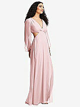 Side View Thumbnail - Ballet Pink Long Puff Sleeve Cutout Waist Chiffon Maxi Dress 
