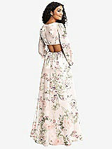 Rear View Thumbnail - Blush Garden Long Puff Sleeve Cutout Waist Chiffon Maxi Dress 