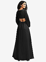 Rear View Thumbnail - Black Long Puff Sleeve Cutout Waist Chiffon Maxi Dress 