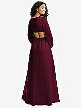 Rear View Thumbnail - Cabernet Long Puff Sleeve Cutout Waist Chiffon Maxi Dress 