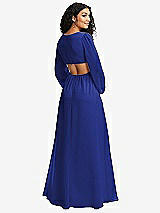 Rear View Thumbnail - Cobalt Blue Long Puff Sleeve Cutout Waist Chiffon Maxi Dress 