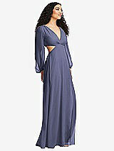 Side View Thumbnail - French Blue Long Puff Sleeve Cutout Waist Chiffon Maxi Dress 