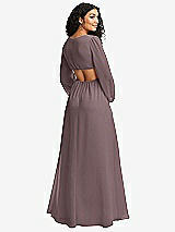 Rear View Thumbnail - French Truffle Long Puff Sleeve Cutout Waist Chiffon Maxi Dress 