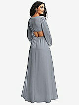 Rear View Thumbnail - Platinum Long Puff Sleeve Cutout Waist Chiffon Maxi Dress 