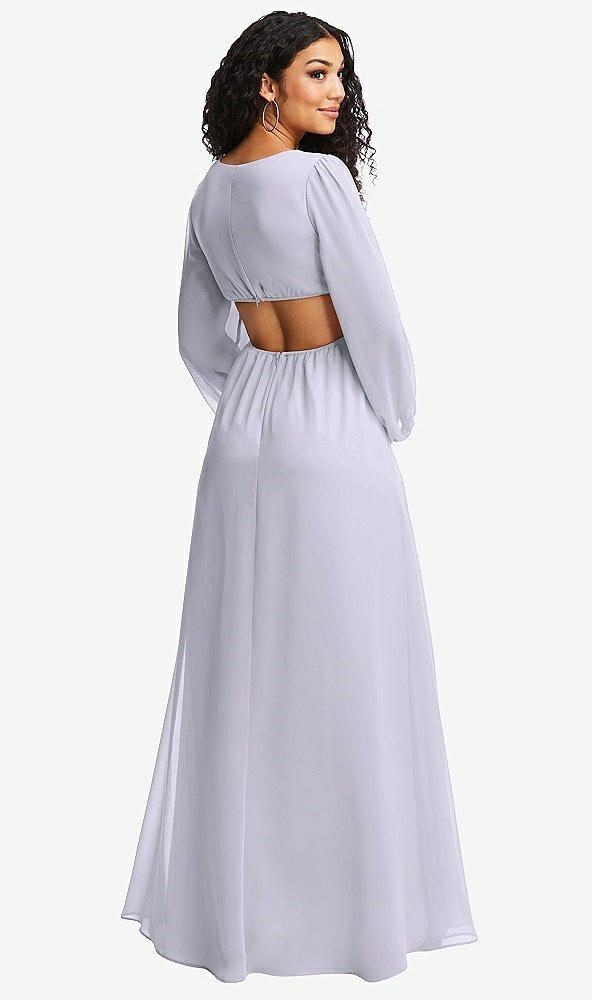Back View - Silver Dove Long Puff Sleeve Cutout Waist Chiffon Maxi Dress 