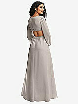 Rear View Thumbnail - Taupe Long Puff Sleeve Cutout Waist Chiffon Maxi Dress 