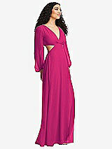 Side View Thumbnail - Think Pink Long Puff Sleeve Cutout Waist Chiffon Maxi Dress 