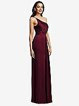 Side View Thumbnail - Cabernet One-Shoulder Draped Skirt Satin Trumpet Gown