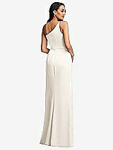 Rear View Thumbnail - Ivory One-Shoulder Draped Skirt Satin Trumpet Gown