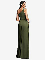 Rear View Thumbnail - Olive Green One-Shoulder Draped Skirt Satin Trumpet Gown