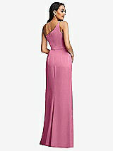 Rear View Thumbnail - Orchid Pink One-Shoulder Draped Skirt Satin Trumpet Gown