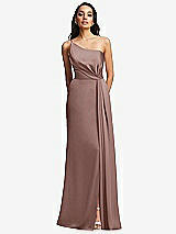 Front View Thumbnail - Sienna One-Shoulder Draped Skirt Satin Trumpet Gown