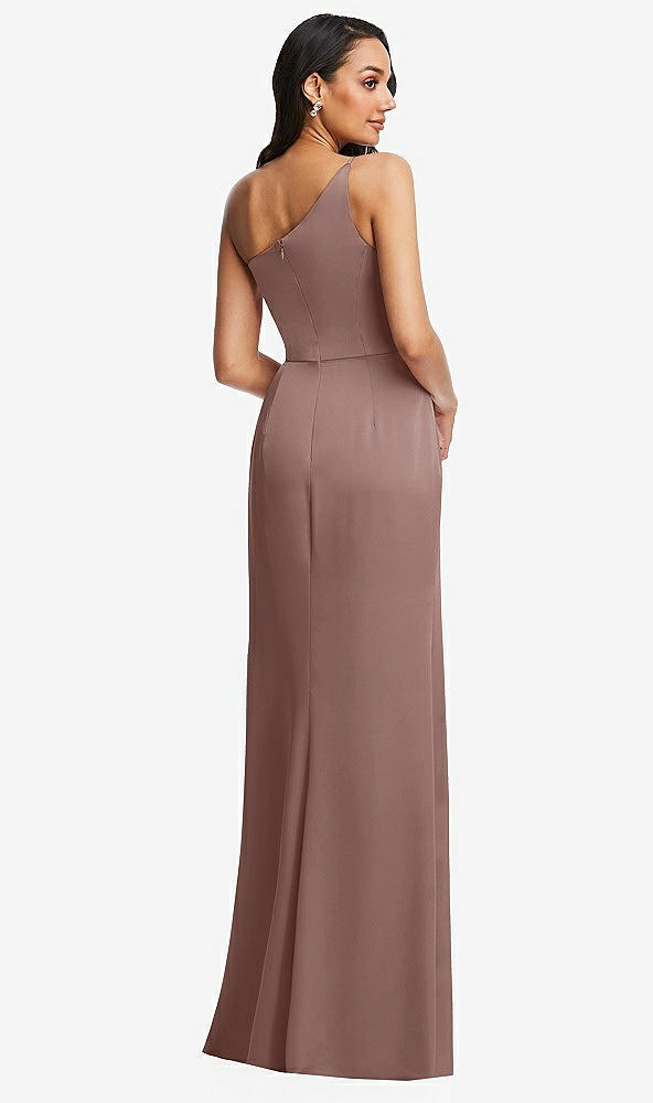 Back View - Sienna One-Shoulder Draped Skirt Satin Trumpet Gown