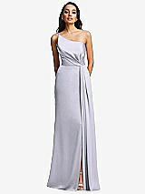 Front View Thumbnail - Silver Dove One-Shoulder Draped Skirt Satin Trumpet Gown