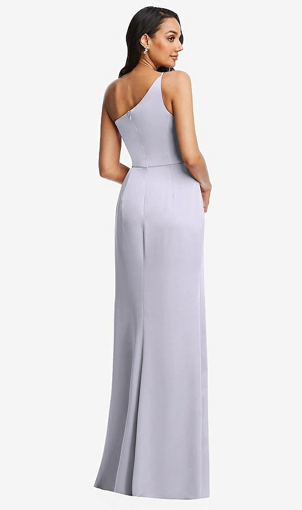 Back View - Silver Dove One-Shoulder Draped Skirt Satin Trumpet Gown