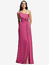 Front View Thumbnail - Tea Rose One-Shoulder Draped Skirt Satin Trumpet Gown