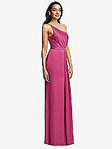 Side View Thumbnail - Tea Rose One-Shoulder Draped Skirt Satin Trumpet Gown
