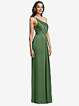 Side View Thumbnail - Vineyard Green One-Shoulder Draped Skirt Satin Trumpet Gown
