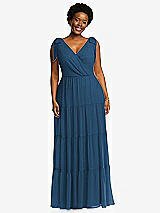 Alt View 1 Thumbnail - Dusk Blue Bow-Shoulder Faux Wrap Maxi Dress with Tiered Skirt