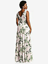 Alt View 3 Thumbnail - Palm Beach Print Bow-Shoulder Faux Wrap Maxi Dress with Tiered Skirt