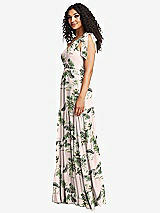 Side View Thumbnail - Palm Beach Print Bow-Shoulder Faux Wrap Maxi Dress with Tiered Skirt