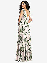 Rear View Thumbnail - Palm Beach Print Bow-Shoulder Faux Wrap Maxi Dress with Tiered Skirt