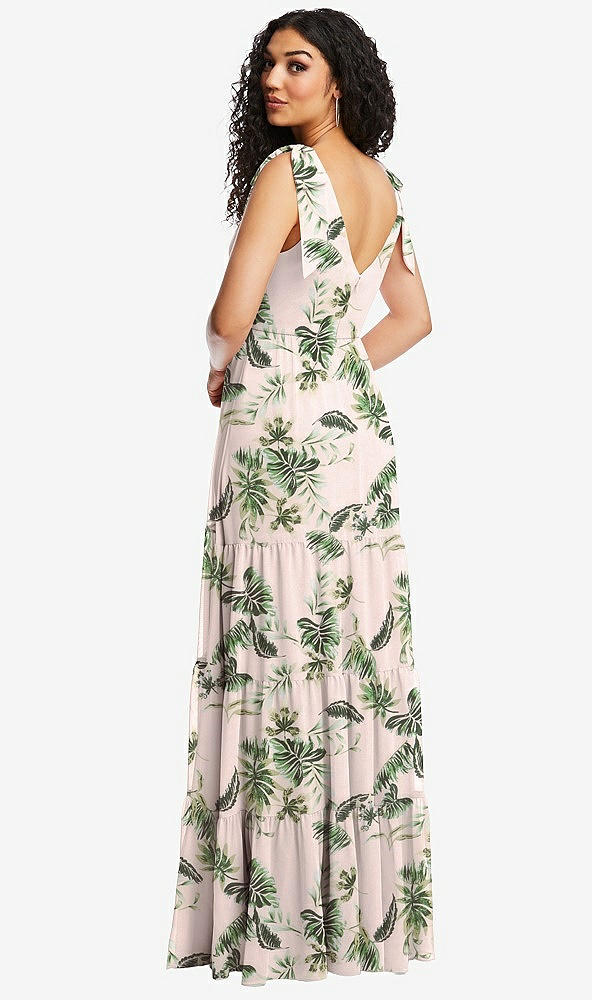 Back View - Palm Beach Print Bow-Shoulder Faux Wrap Maxi Dress with Tiered Skirt