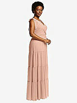 Alt View 2 Thumbnail - Pale Peach Bow-Shoulder Faux Wrap Maxi Dress with Tiered Skirt