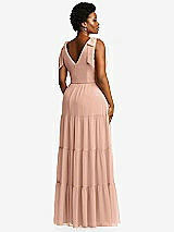 Alt View 3 Thumbnail - Pale Peach Bow-Shoulder Faux Wrap Maxi Dress with Tiered Skirt