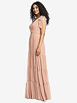 Side View Thumbnail - Pale Peach Bow-Shoulder Faux Wrap Maxi Dress with Tiered Skirt