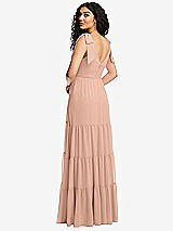 Rear View Thumbnail - Pale Peach Bow-Shoulder Faux Wrap Maxi Dress with Tiered Skirt