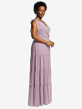 Alt View 2 Thumbnail - Suede Rose Bow-Shoulder Faux Wrap Maxi Dress with Tiered Skirt