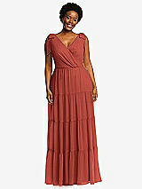 Alt View 1 Thumbnail - Amber Sunset Bow-Shoulder Faux Wrap Maxi Dress with Tiered Skirt