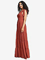 Side View Thumbnail - Amber Sunset Bow-Shoulder Faux Wrap Maxi Dress with Tiered Skirt