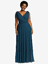 Alt View 1 Thumbnail - Atlantic Blue Bow-Shoulder Faux Wrap Maxi Dress with Tiered Skirt